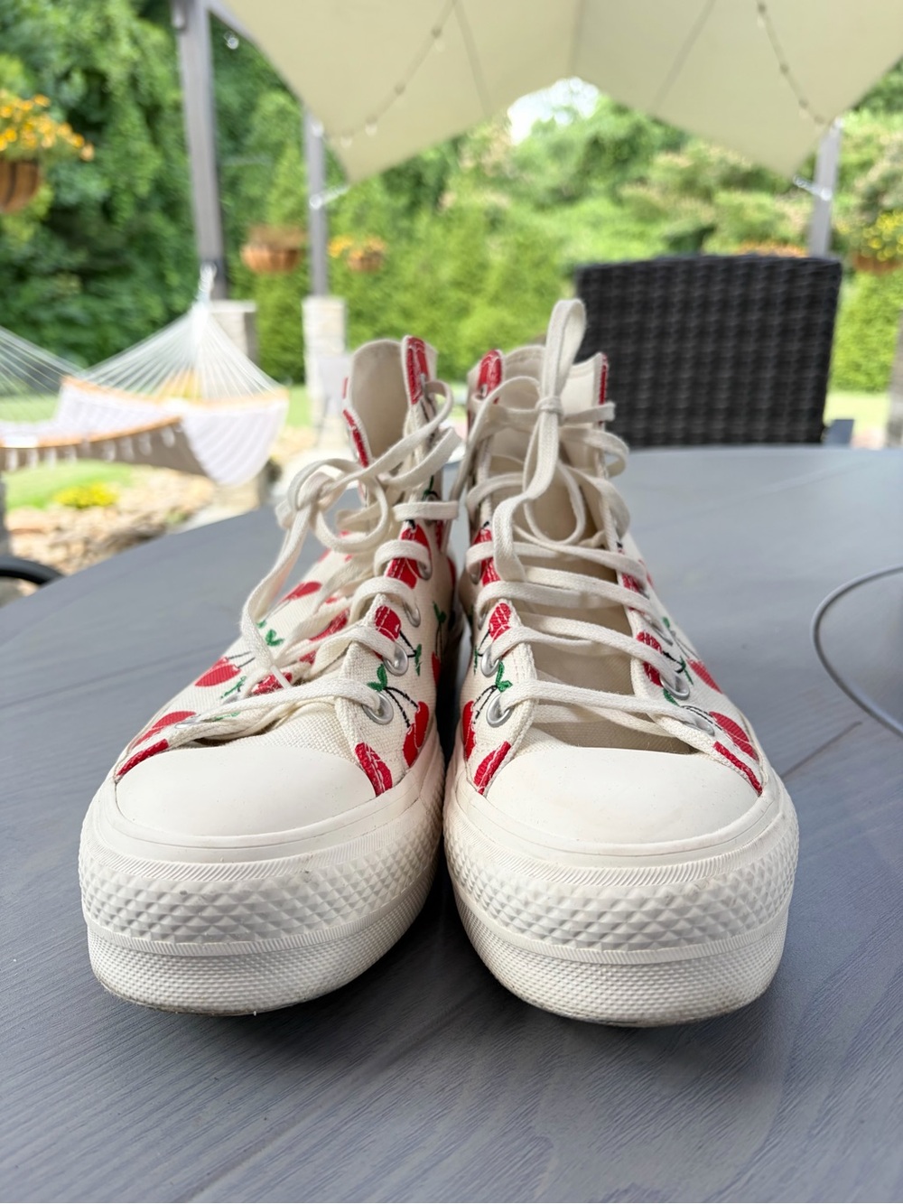 Converse Chuck Taylor Lift Cherry Print EmbroideredHigh Top Sneakers Size 9 🍒 - Picture 5 of 10